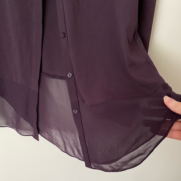 DKNY small flowy button-up long sleeve blouse in plum purple - Picture 4 of 6